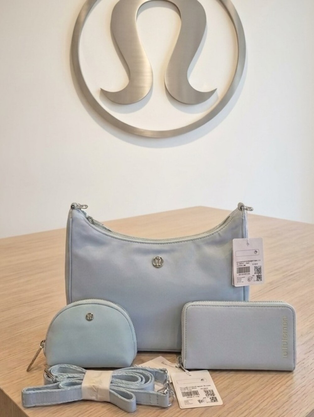 Lululemon SET Foam Cloud Blue Crossbody Bag & Wristlet With Pouch & Wallet